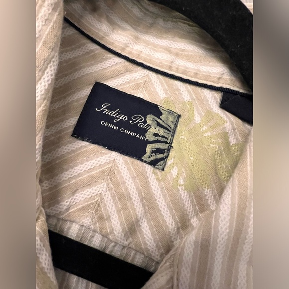 Indigo Palms Denim Co. Men’s Shirt Sz M Long Sleeve Striped Button up Tan/White - Picture 13 of 14